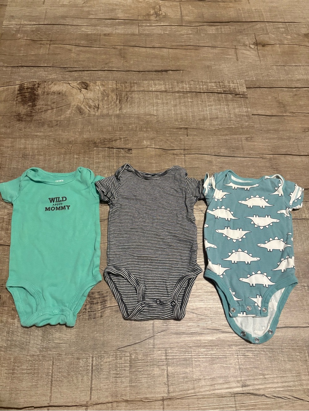 Carter's Three-Pack Baby Bodysuits – Teal, Navy Stripe & Teal Dino